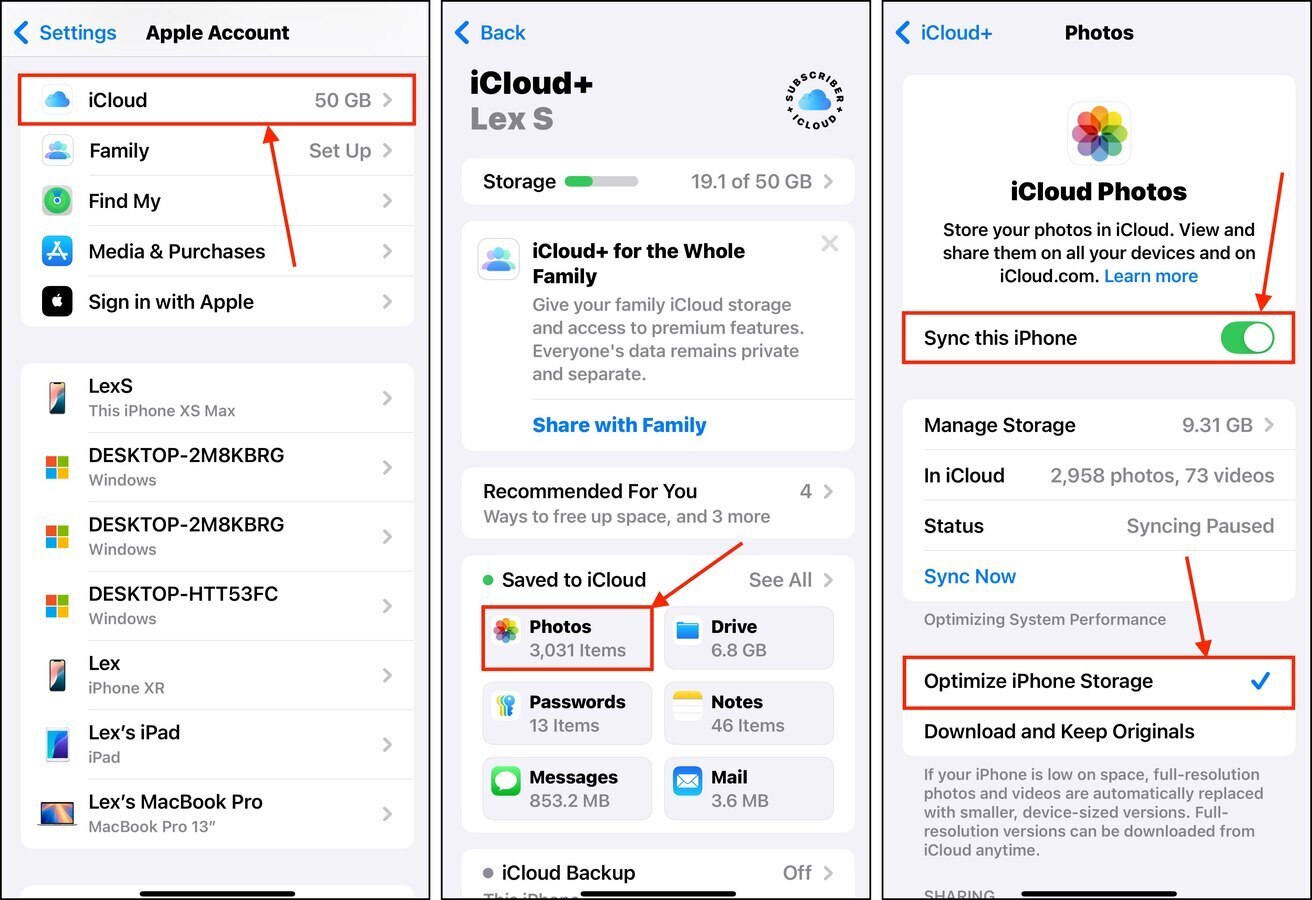 Optimize iPhone Storage setting for iCloud