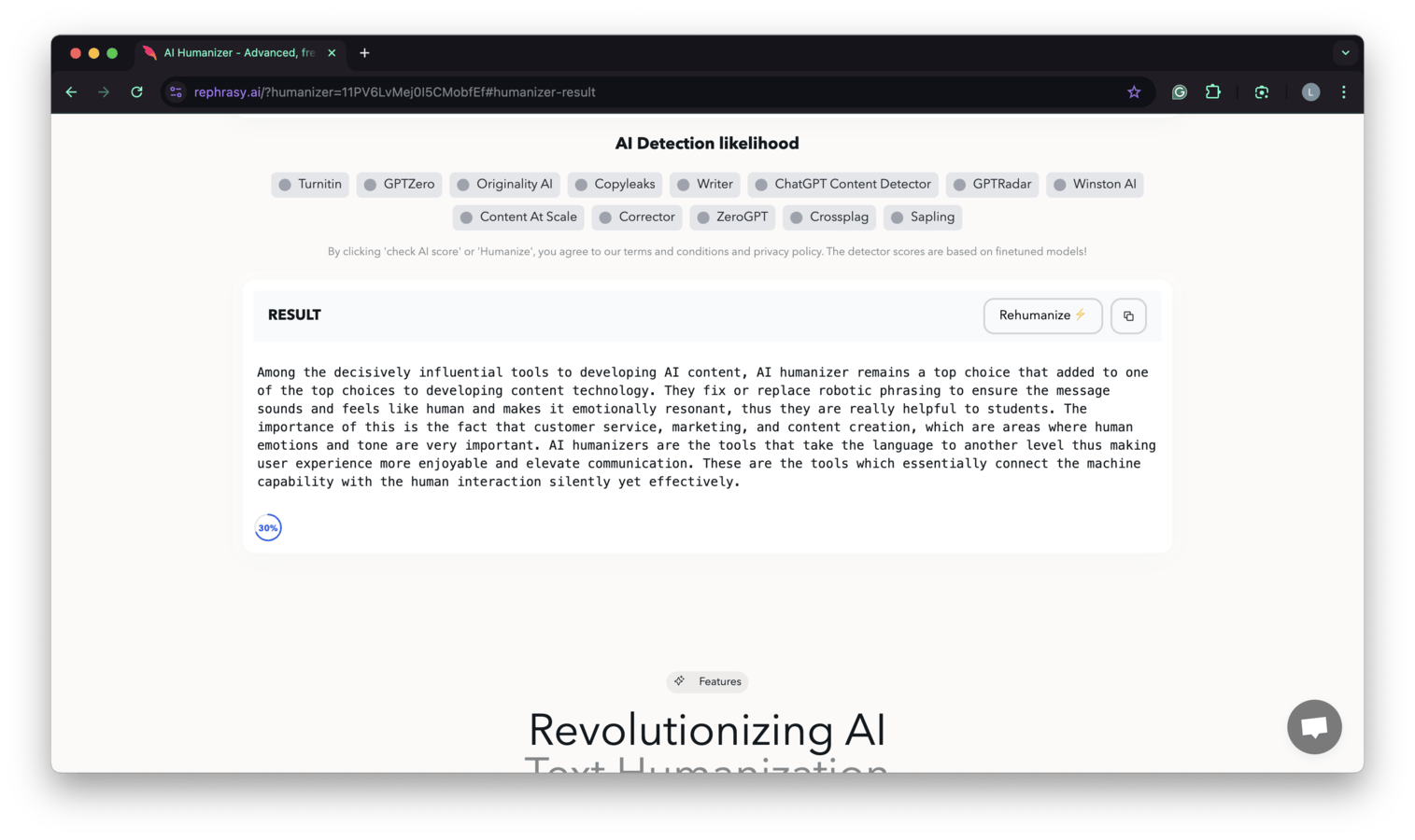 Rephrasy AI Harmonizer web app