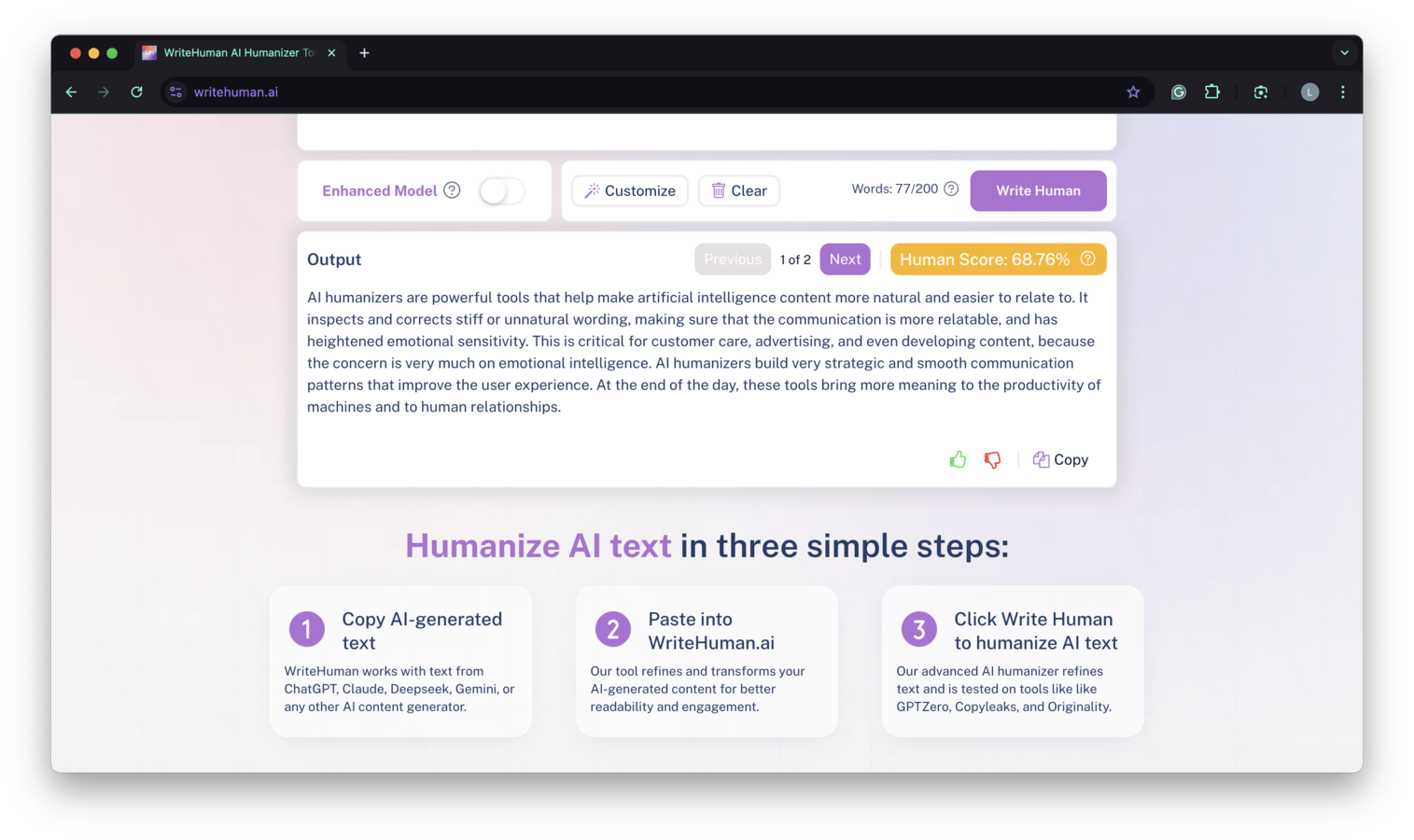 WriteHuman AI Harmonizer web app