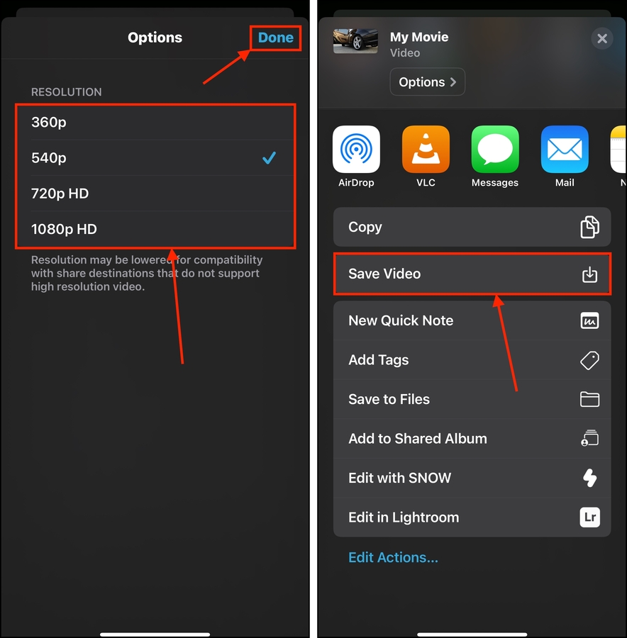 Changing a video's resolution in iMovie during the export process
