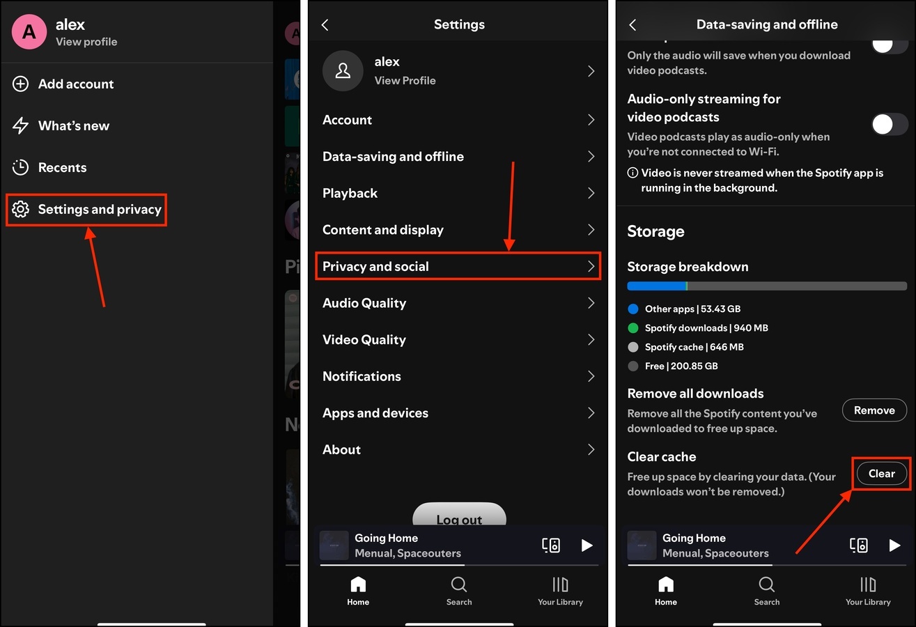 Clearing Spotify's app cache on iOS