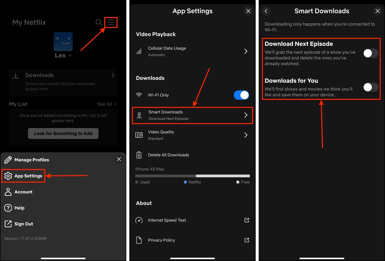 Disabling Smart Downloads in the Netflix app on iOS