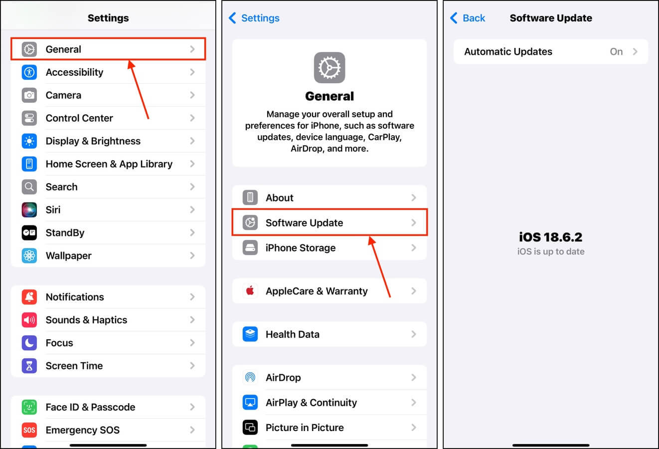 Updating iOS in the Settings menu