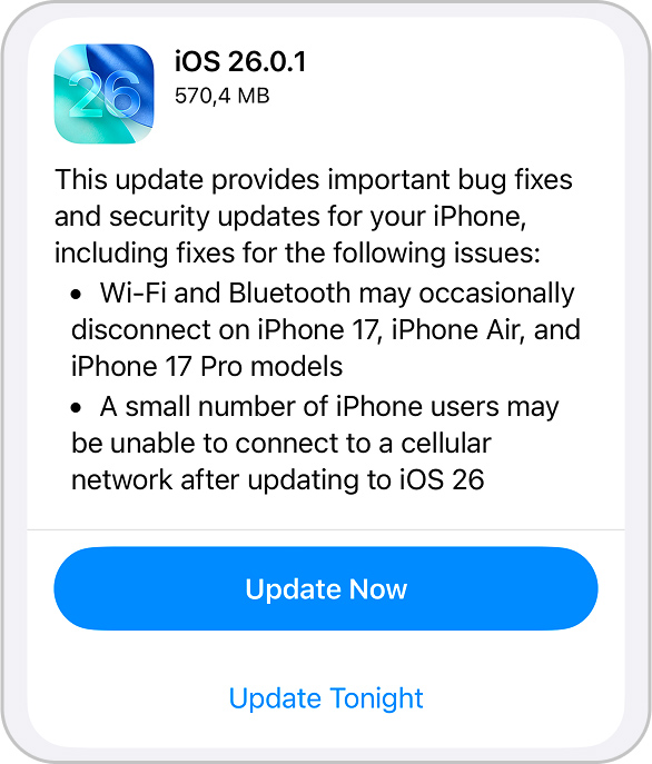 ios 26.0.1. notification