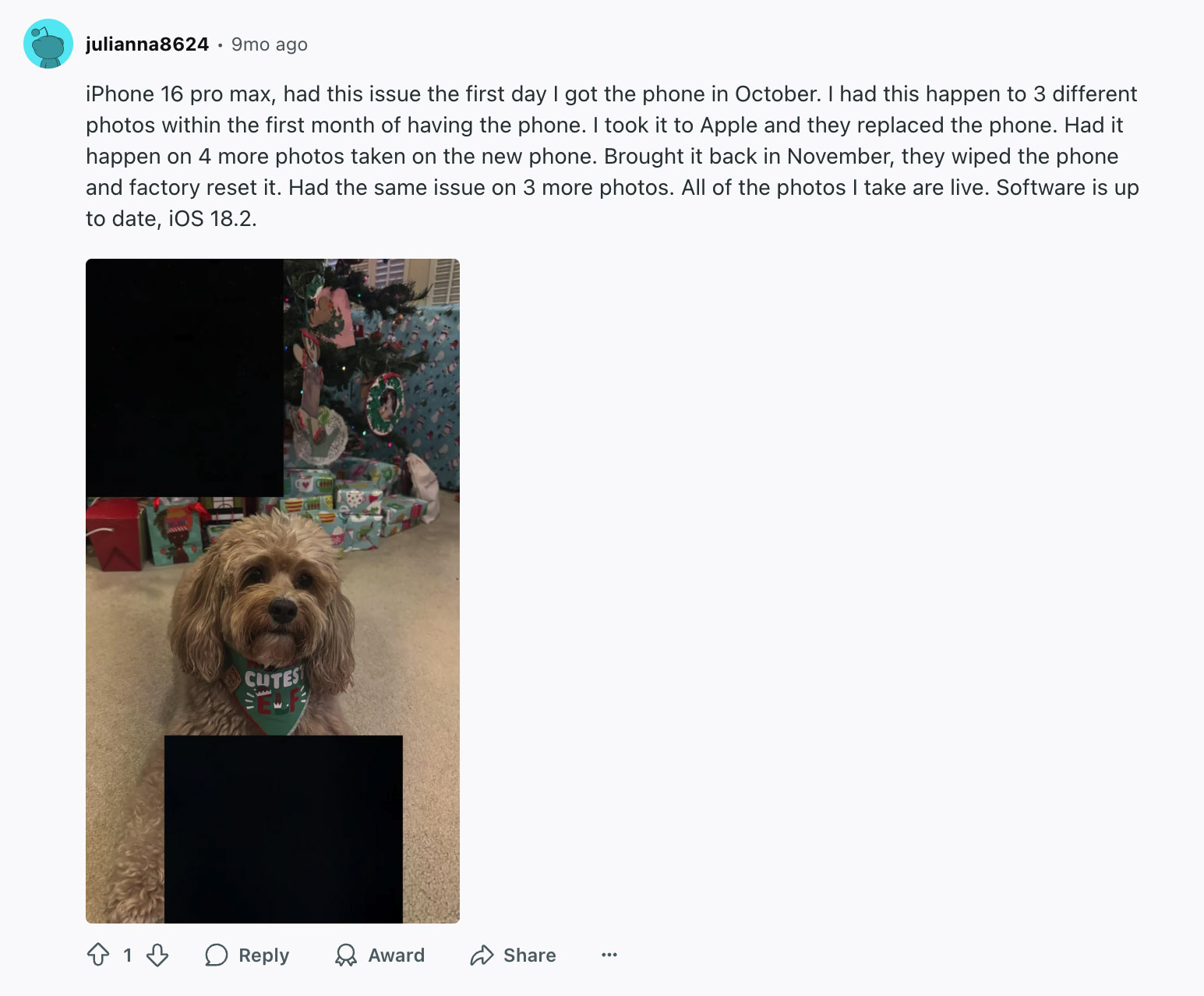 reddit post about iphone 17 camera glitch