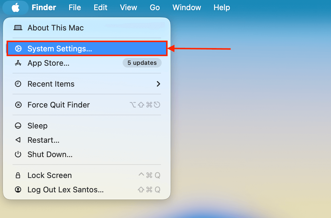 Choosing System Settings in the Apple menu