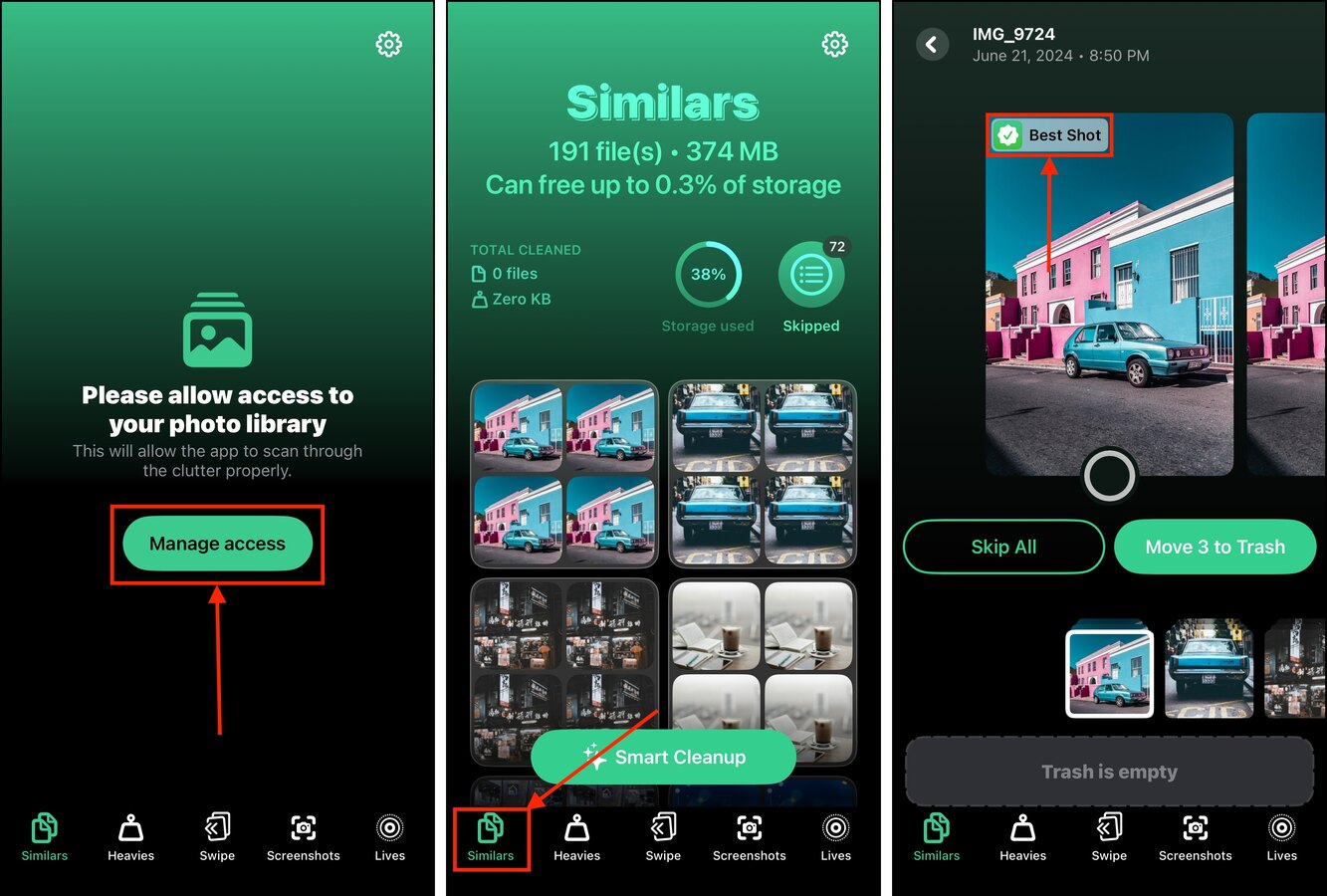 Deleting similar photos using Clever Cleaner