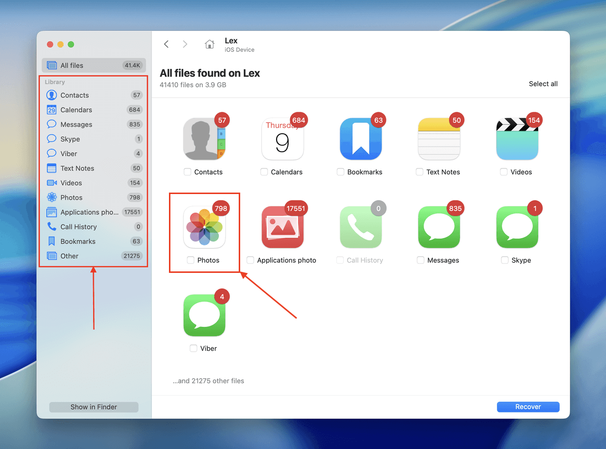 Reviewing found iPhone data in Disk Drill