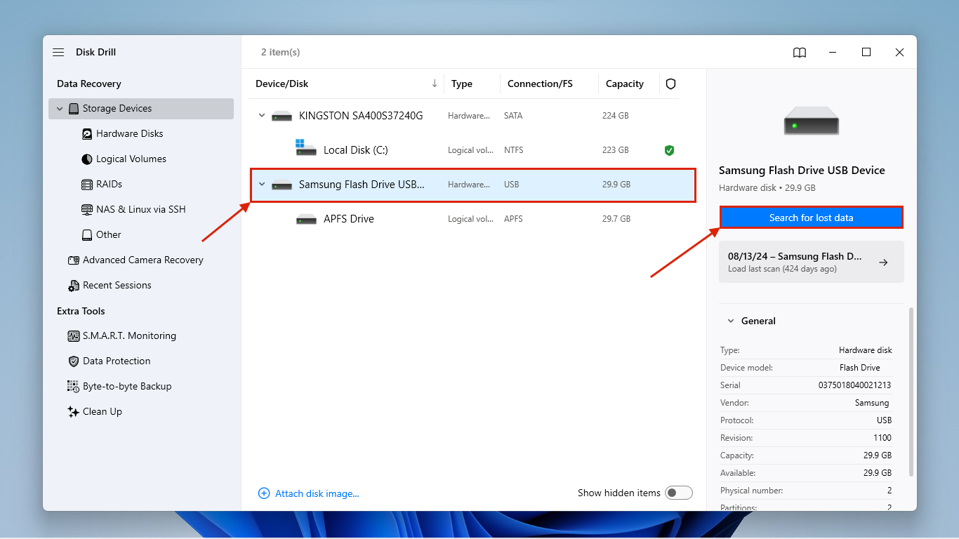 Scanning a Mac drive on Windows using Disk Drill