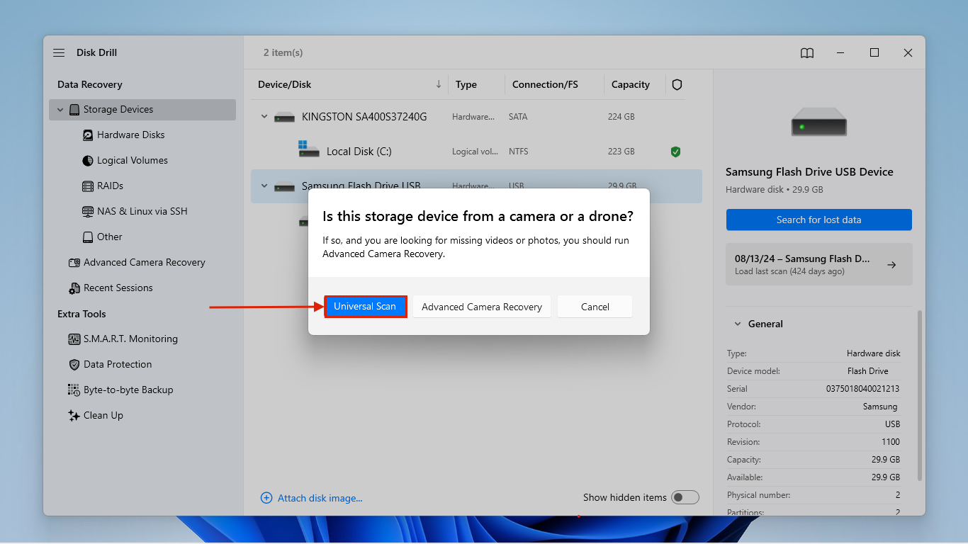 Disk Drill scan options
