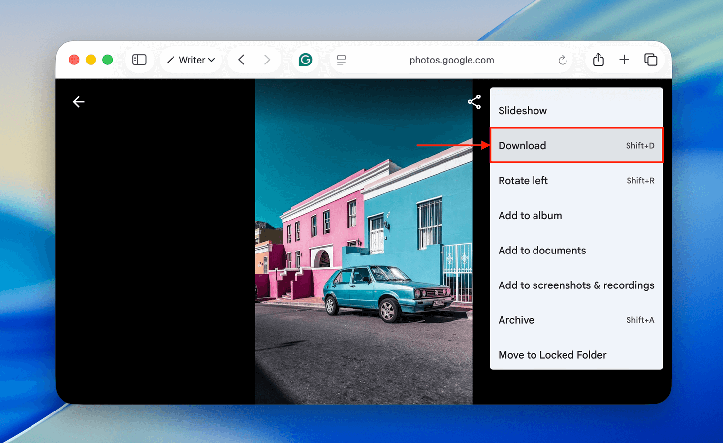Downloading a photo from Google Photos web