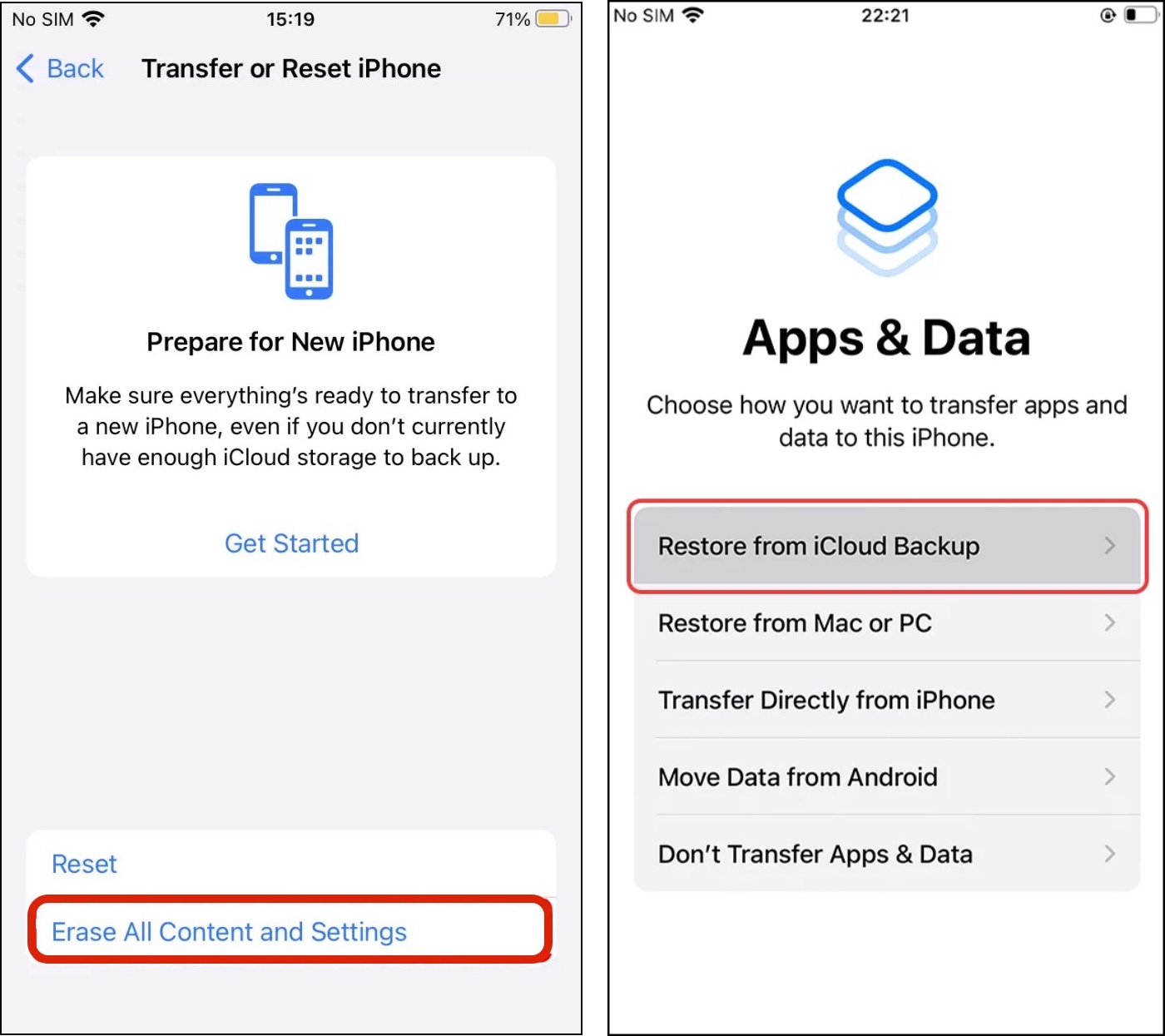 Restoring an iPhone from an iCloud backup