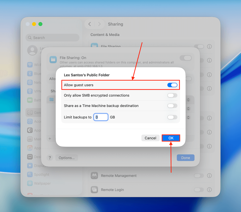 Enabling Guest Users for Mac File Sharing