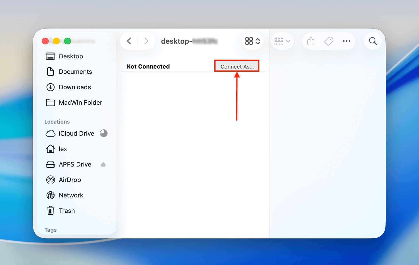 Connect As button in a network folder in Finder