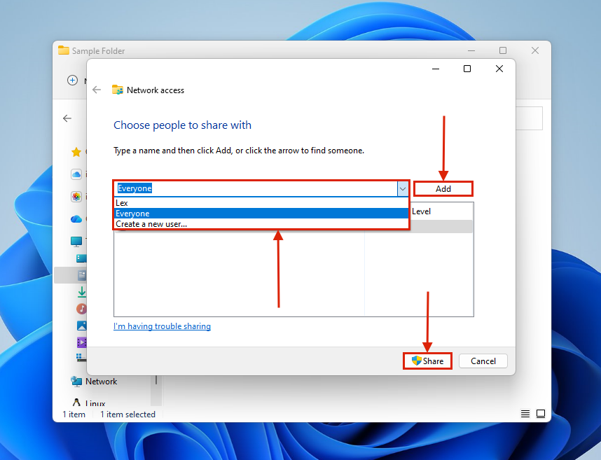 Folder Access Options menu in File Explorer