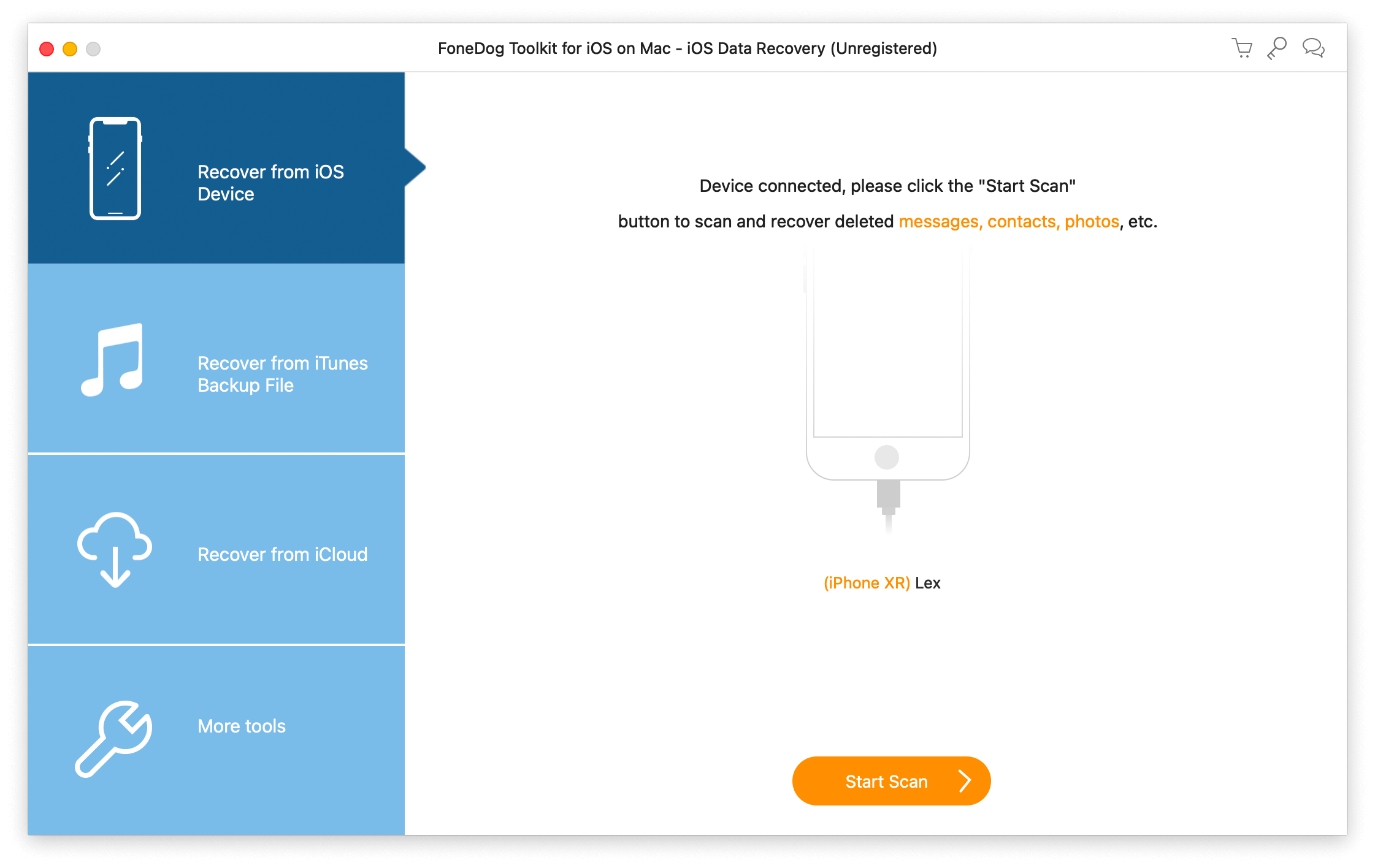 Fonedog Toolkit for iPhone main menu