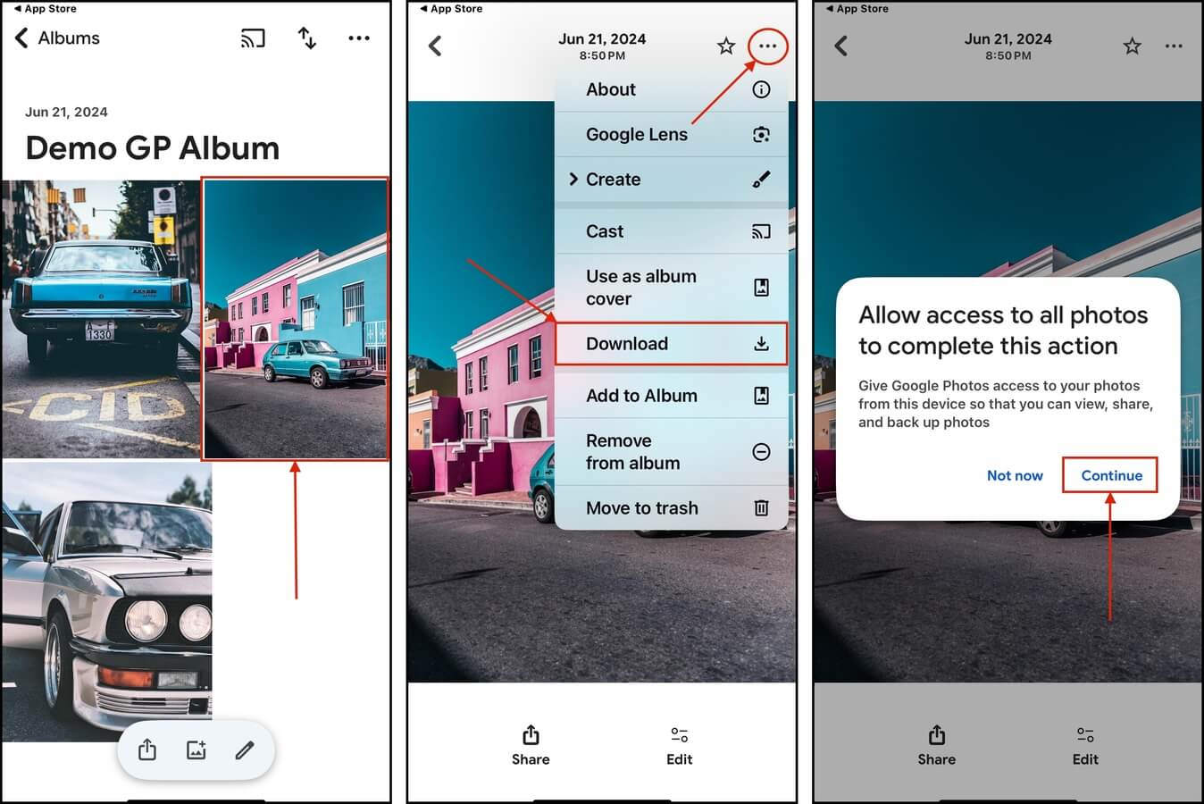 Downloading images from the Google Photos app