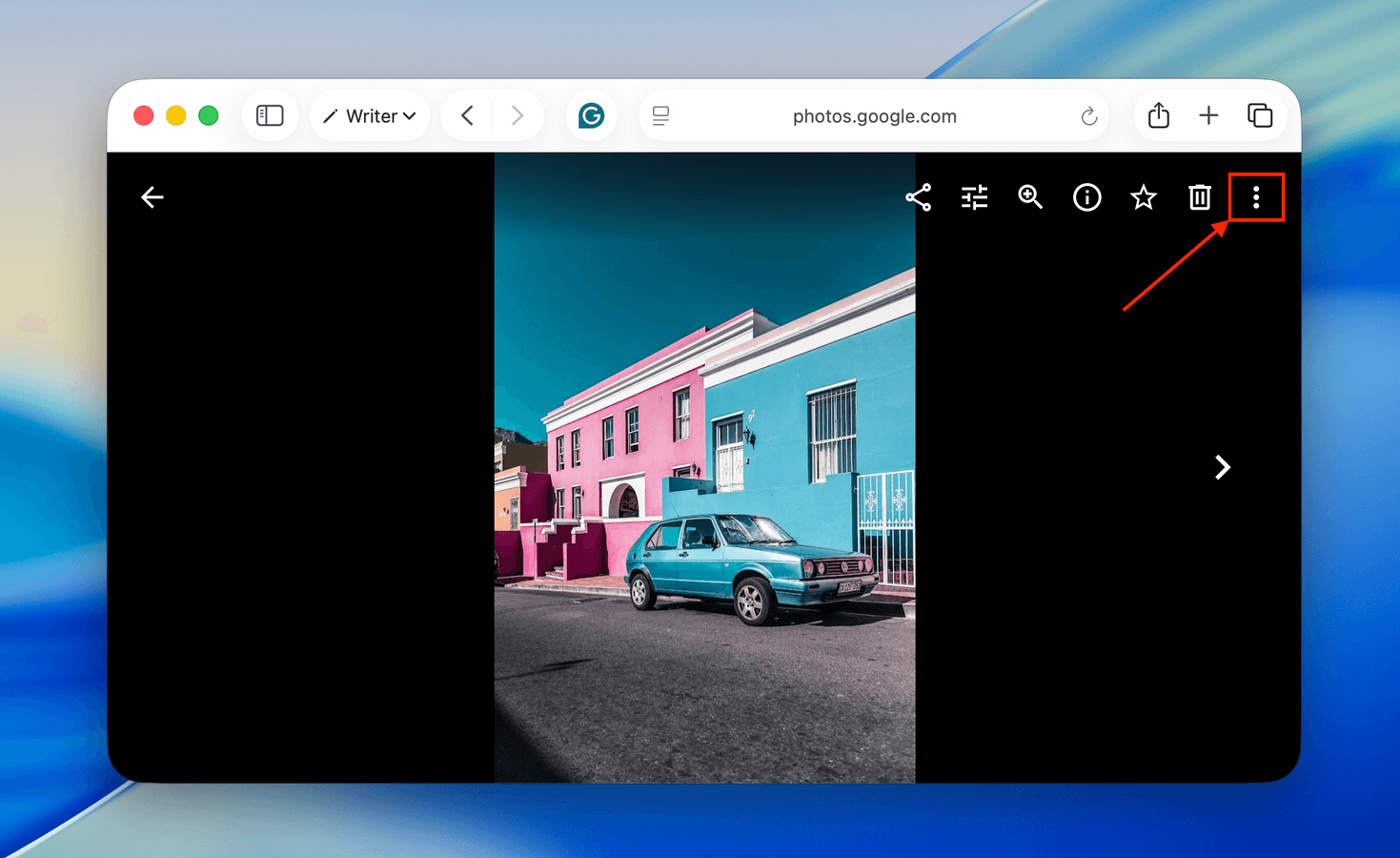 Opening the Options menu on an open photo in Google Photos