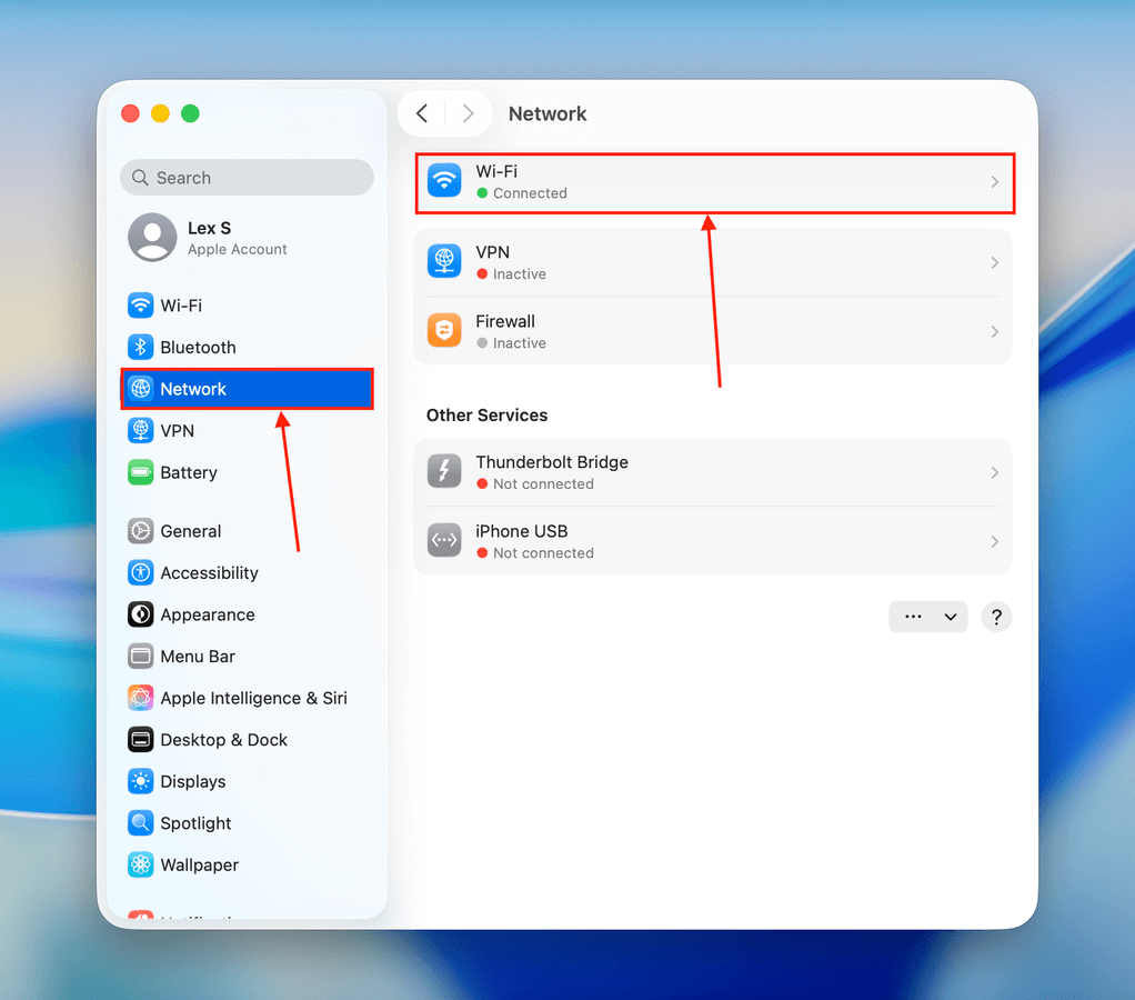 Accessing WiFi settings on Mac