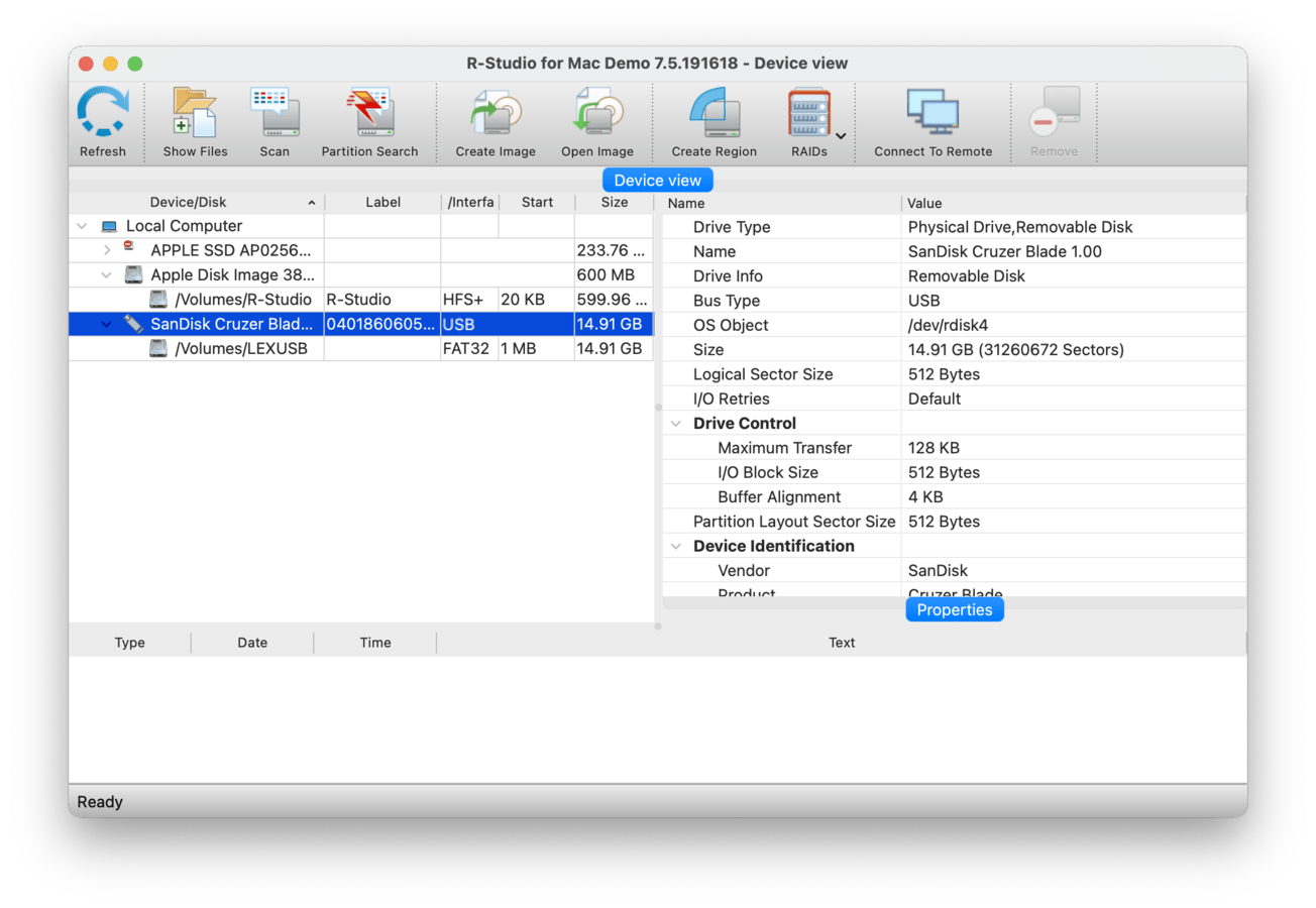 R-Studio for Mac source selection menu