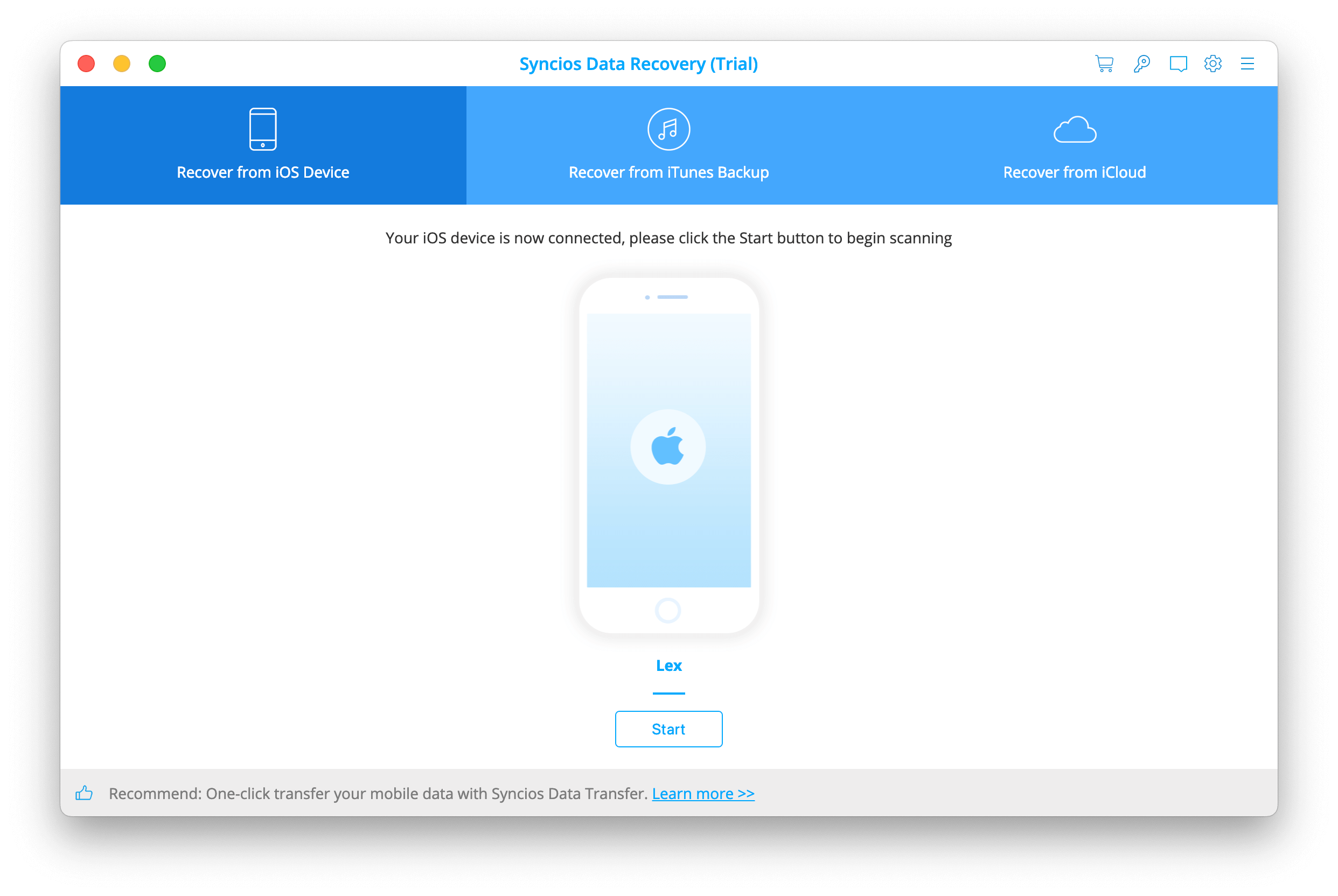 Syncios iPhone Recovery main menu