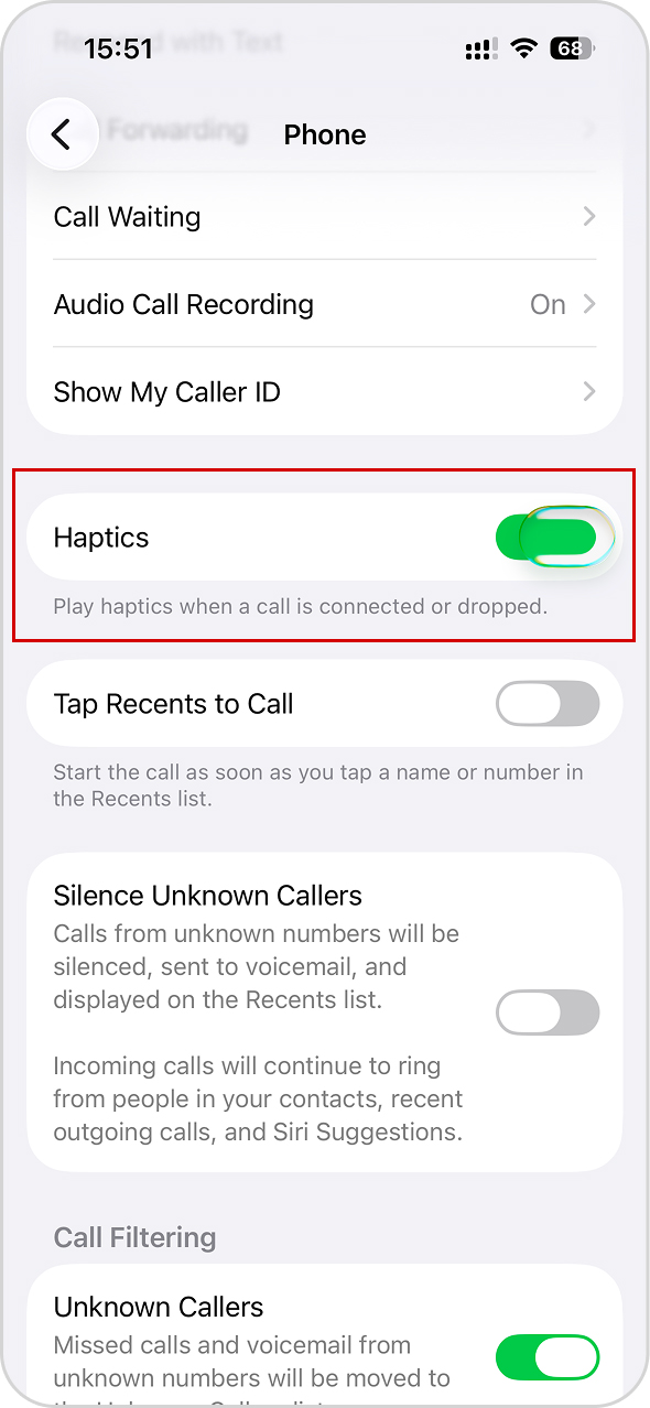 haptics option