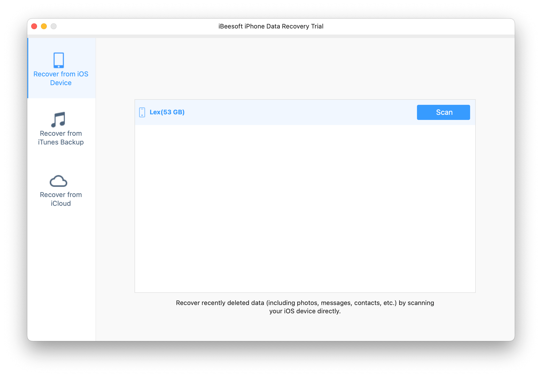 iBeesoft iPhone Data Recovery source selection menu