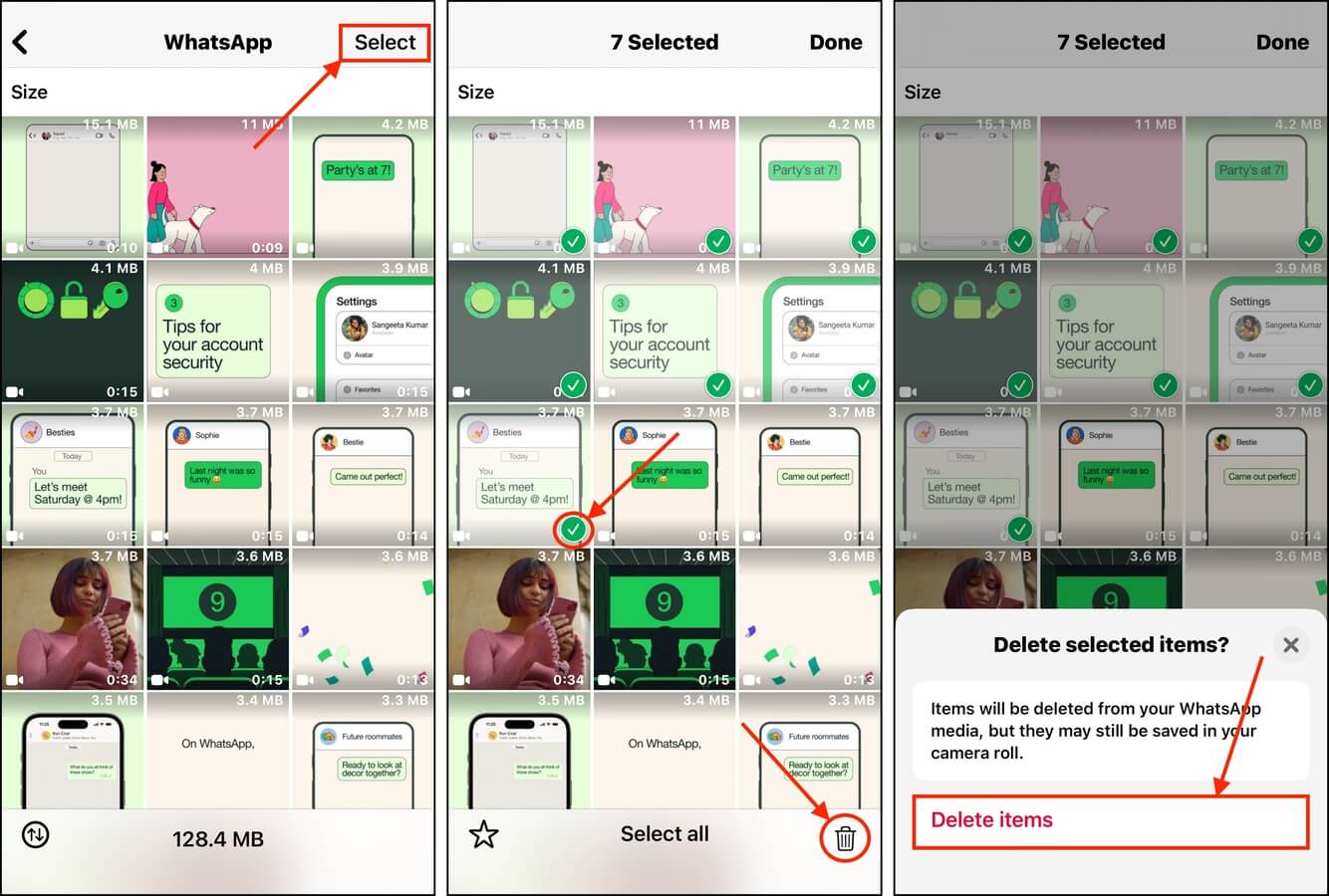 Deleting attachments in WhatsApp on iOS