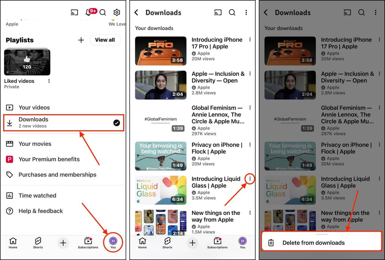 Deleting downloaded videos in the YouTube iPhone app