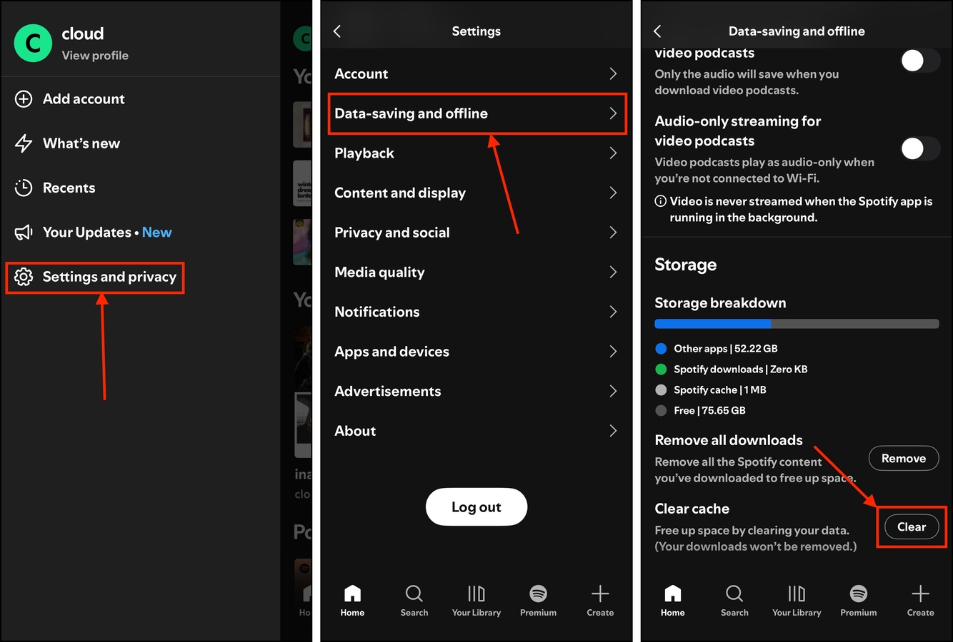 Clearing the app cache in Spotify for iOS