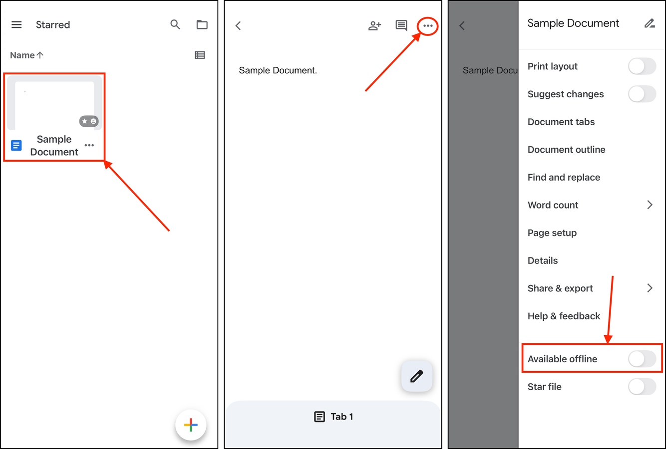 Disabling Available Offline option in a Google Doc on an iPhone