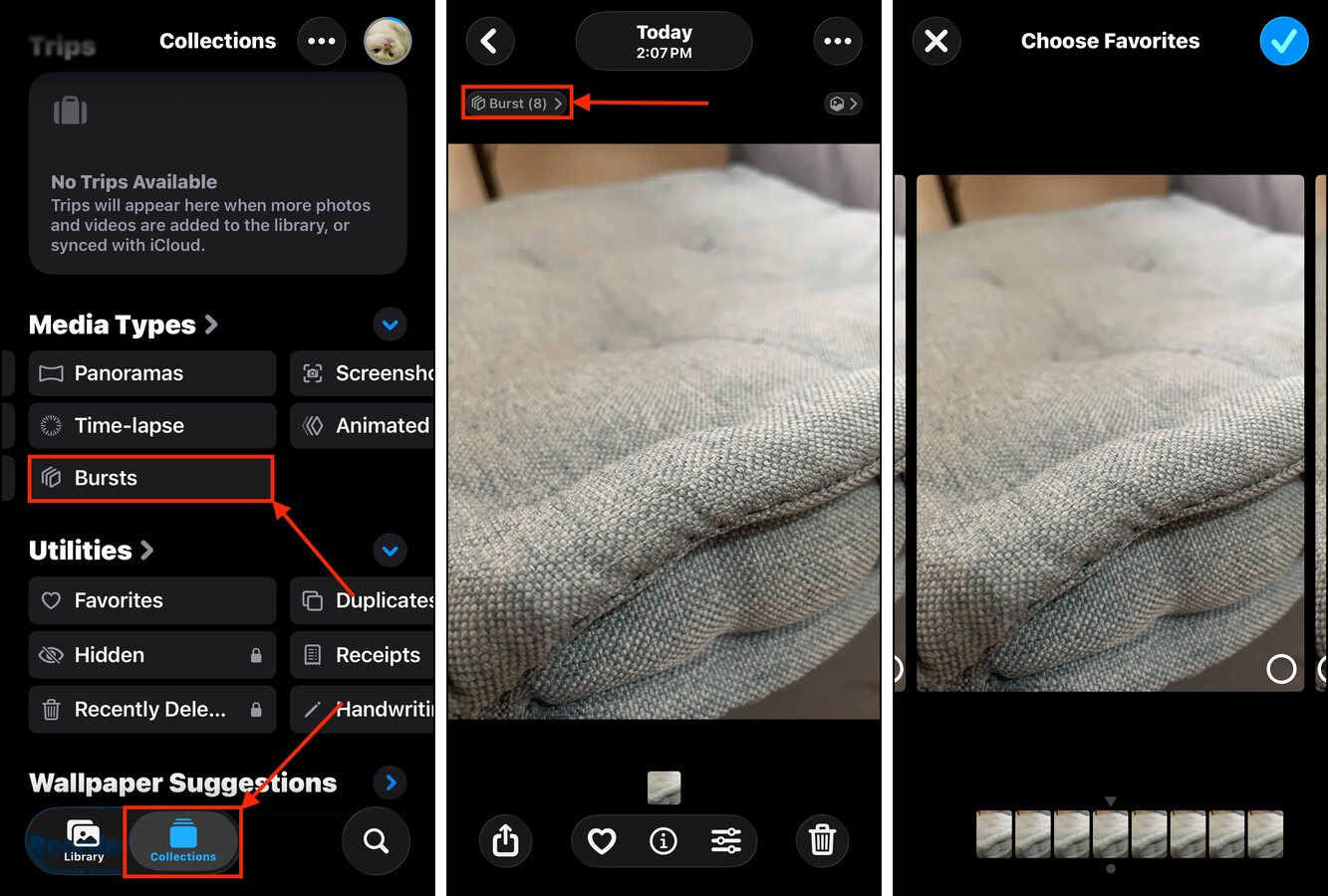 Reviewing Burst photos on in the iPhone Photos app