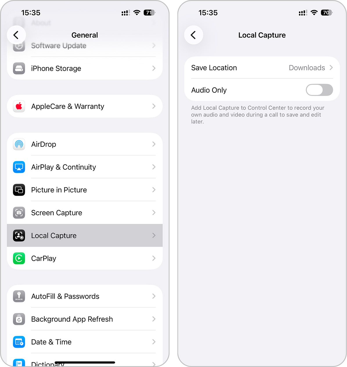 local capture option