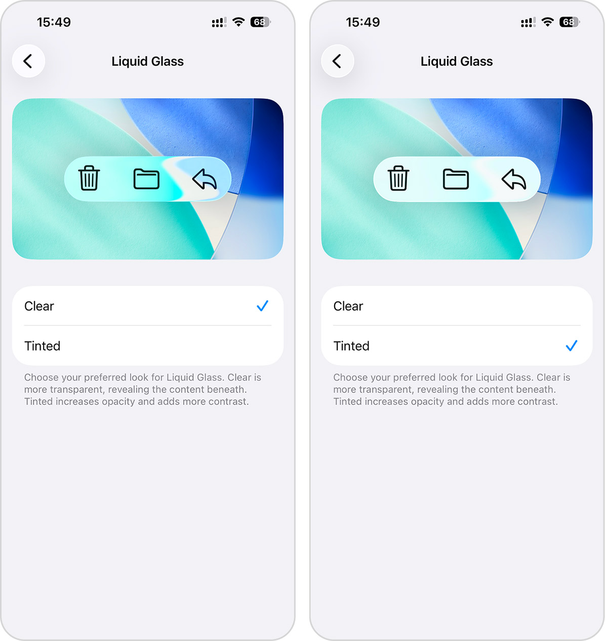 new liquid glass settings