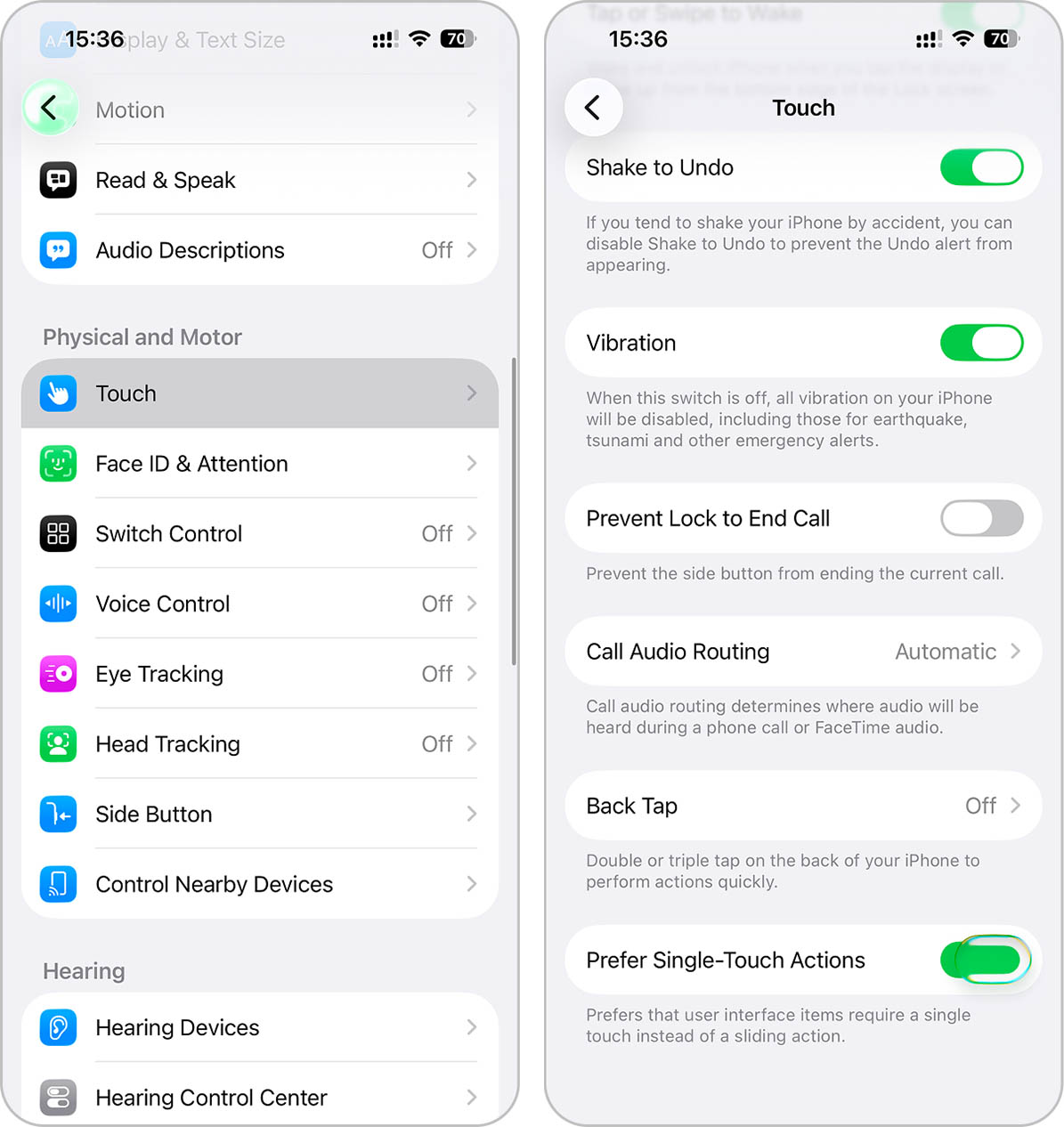 single touch action