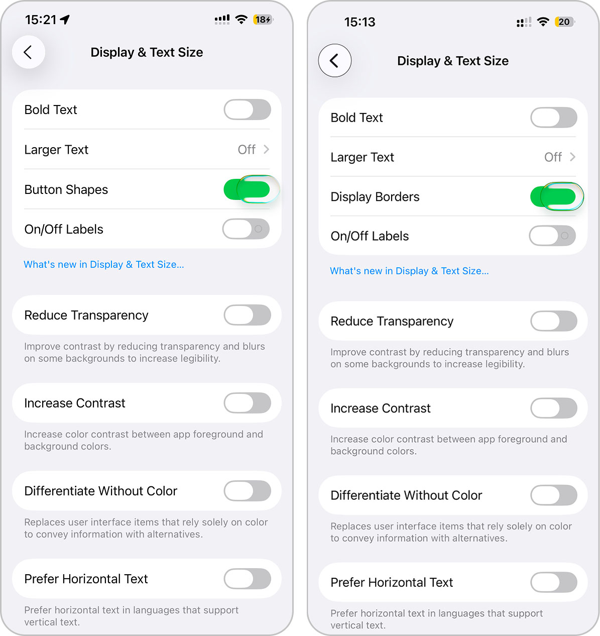 updated option in display text settings