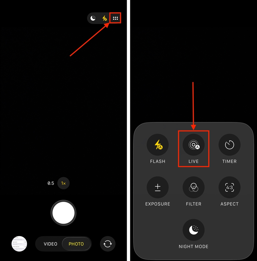Turning off Live Photos in the Camera app