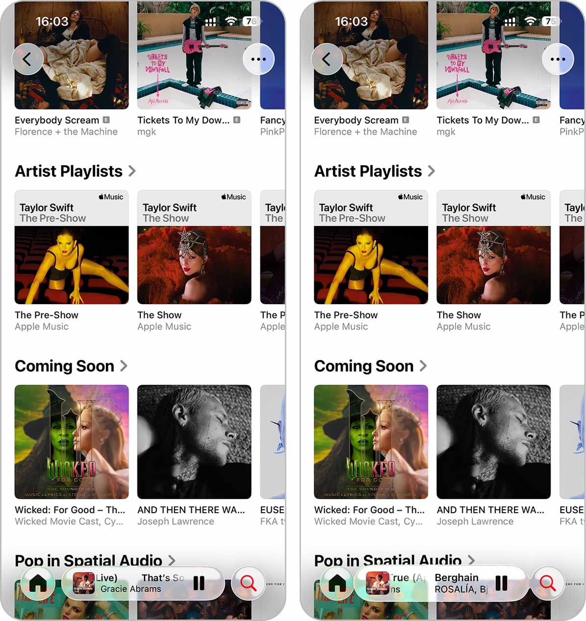 apple music swipe songs