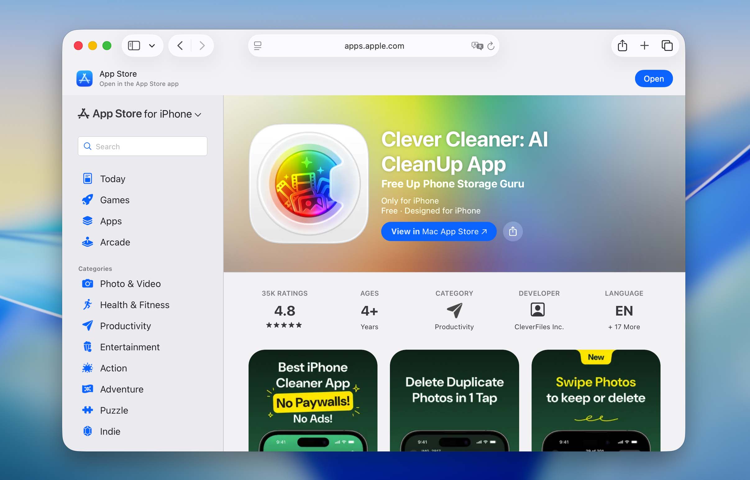 clever cleaner in app store