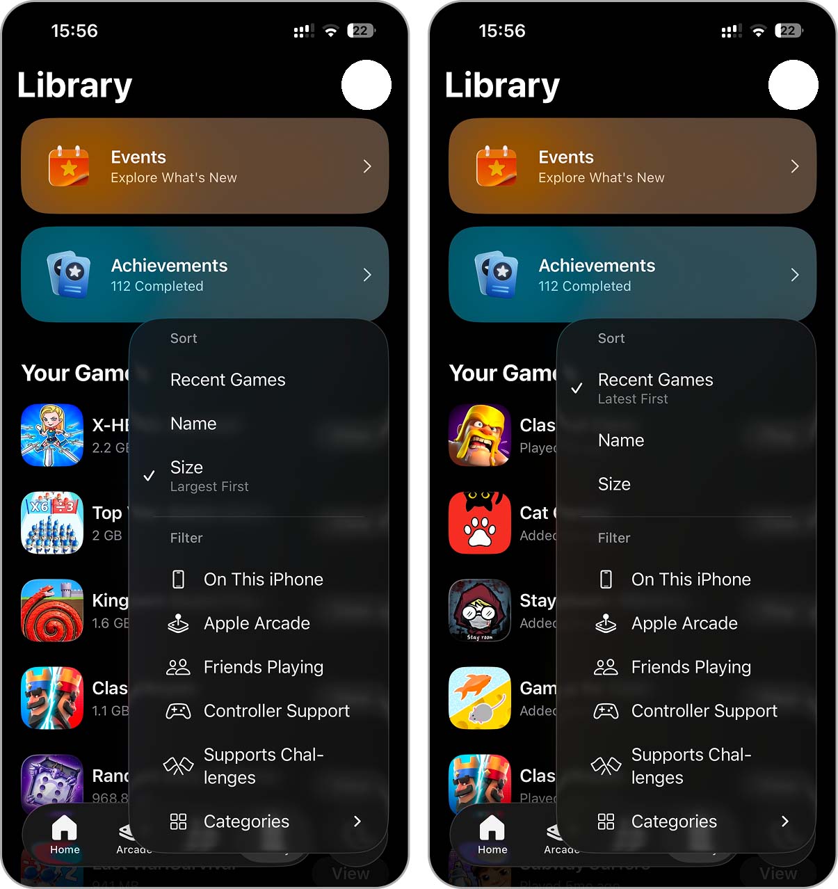 updates in games app
