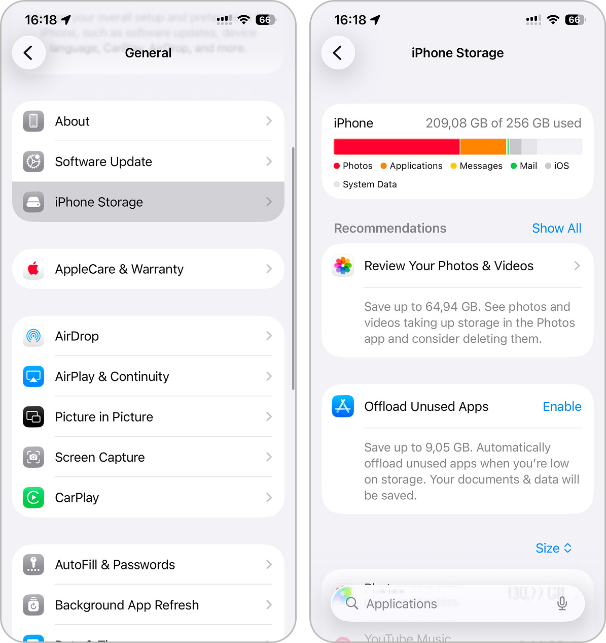 check iphone storage