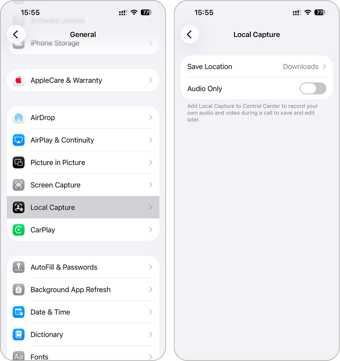 local capture configuration