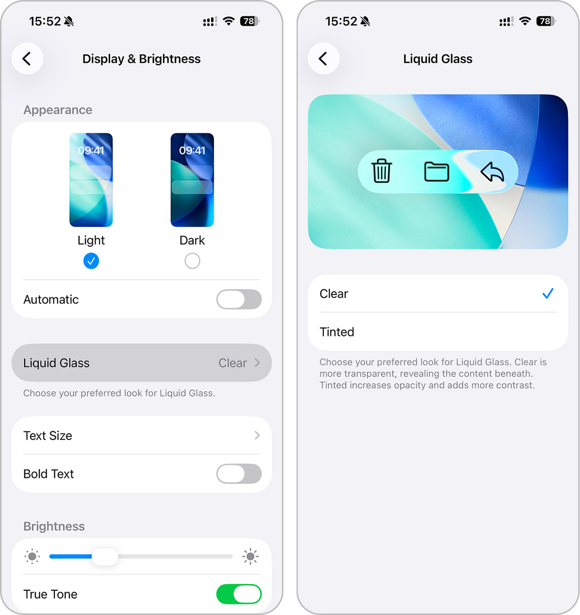 liquid glass selector