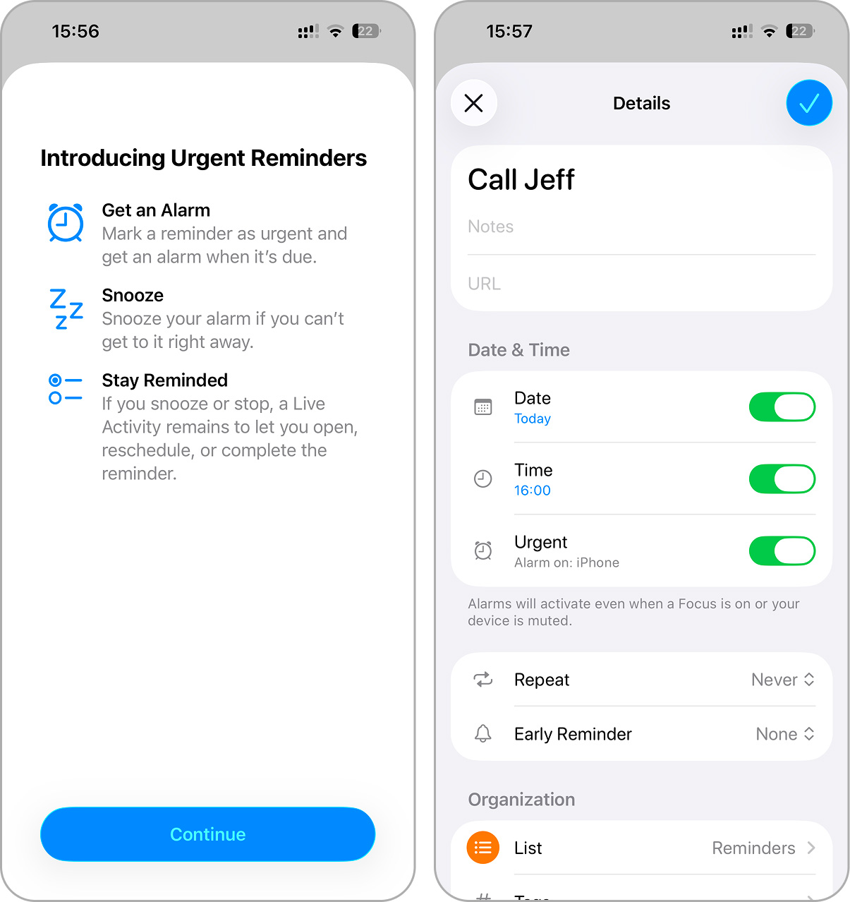 reminder urgent settings