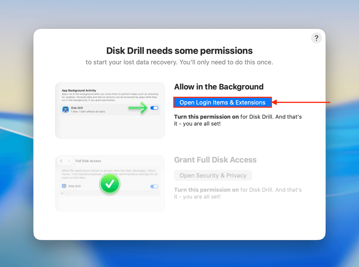 Granting permissions for Disk Drill on macOS