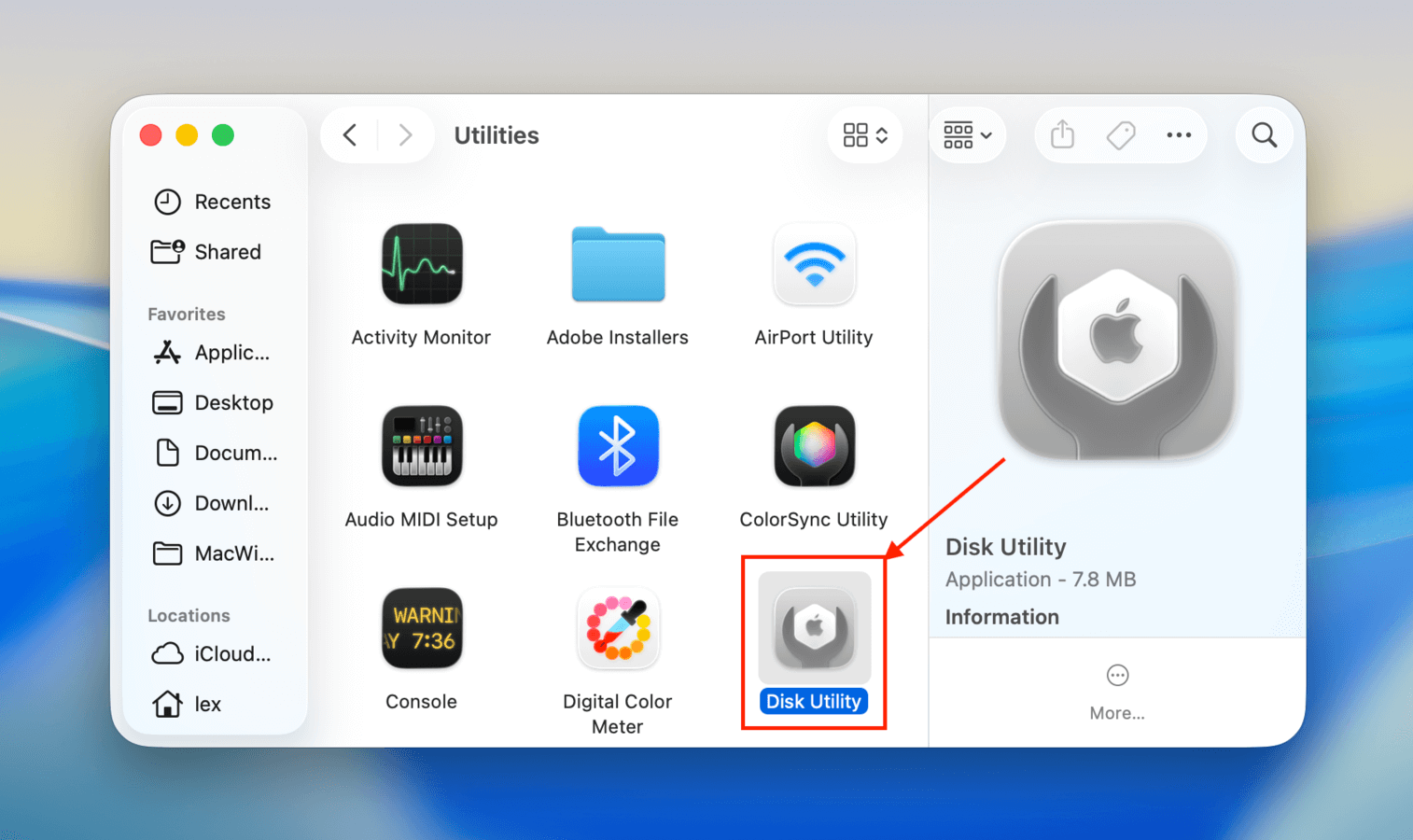 Opening Disk Utility via Finder