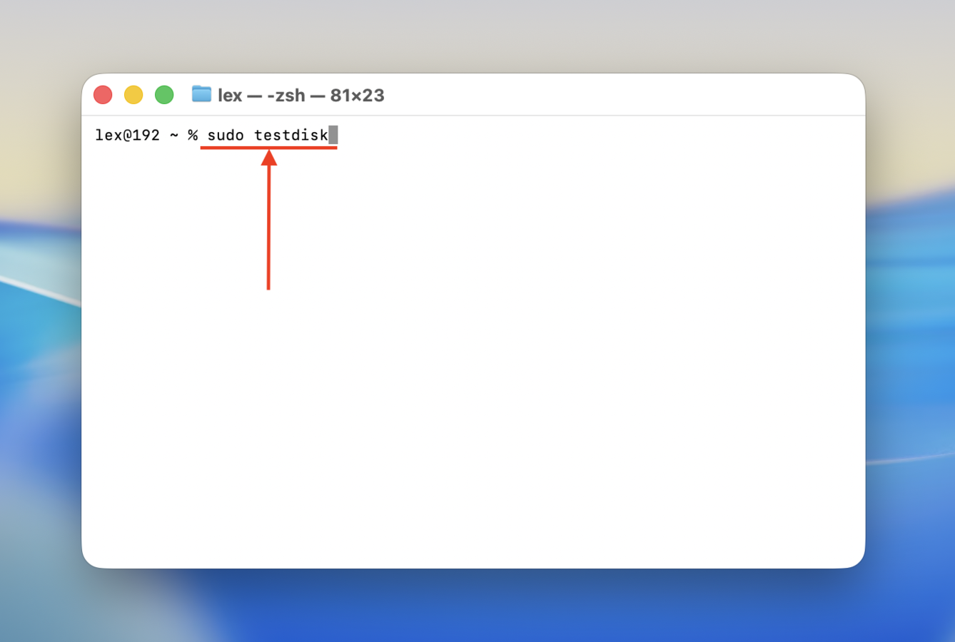 Running the sudo TestDisk command in Terminal