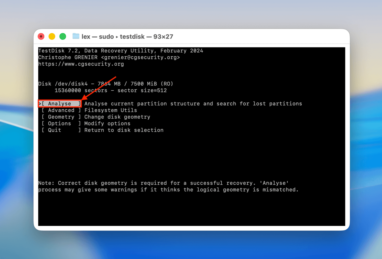Analysing an SD card with TestDisk