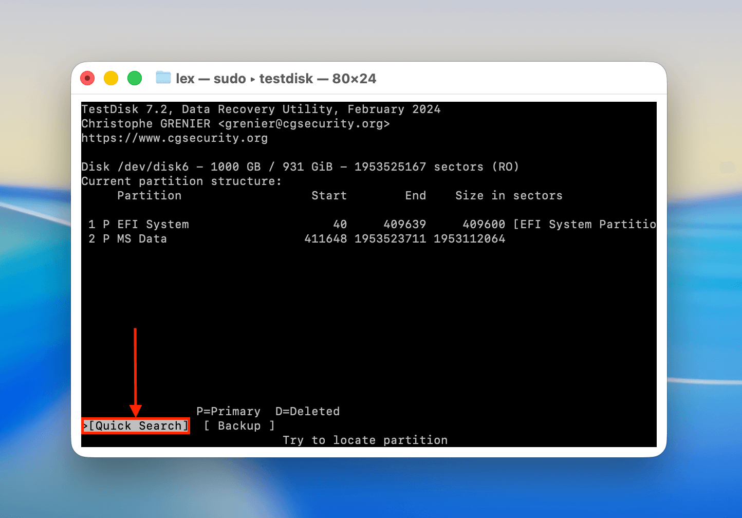 Running a Quick Search on an HDD in TestDisk
