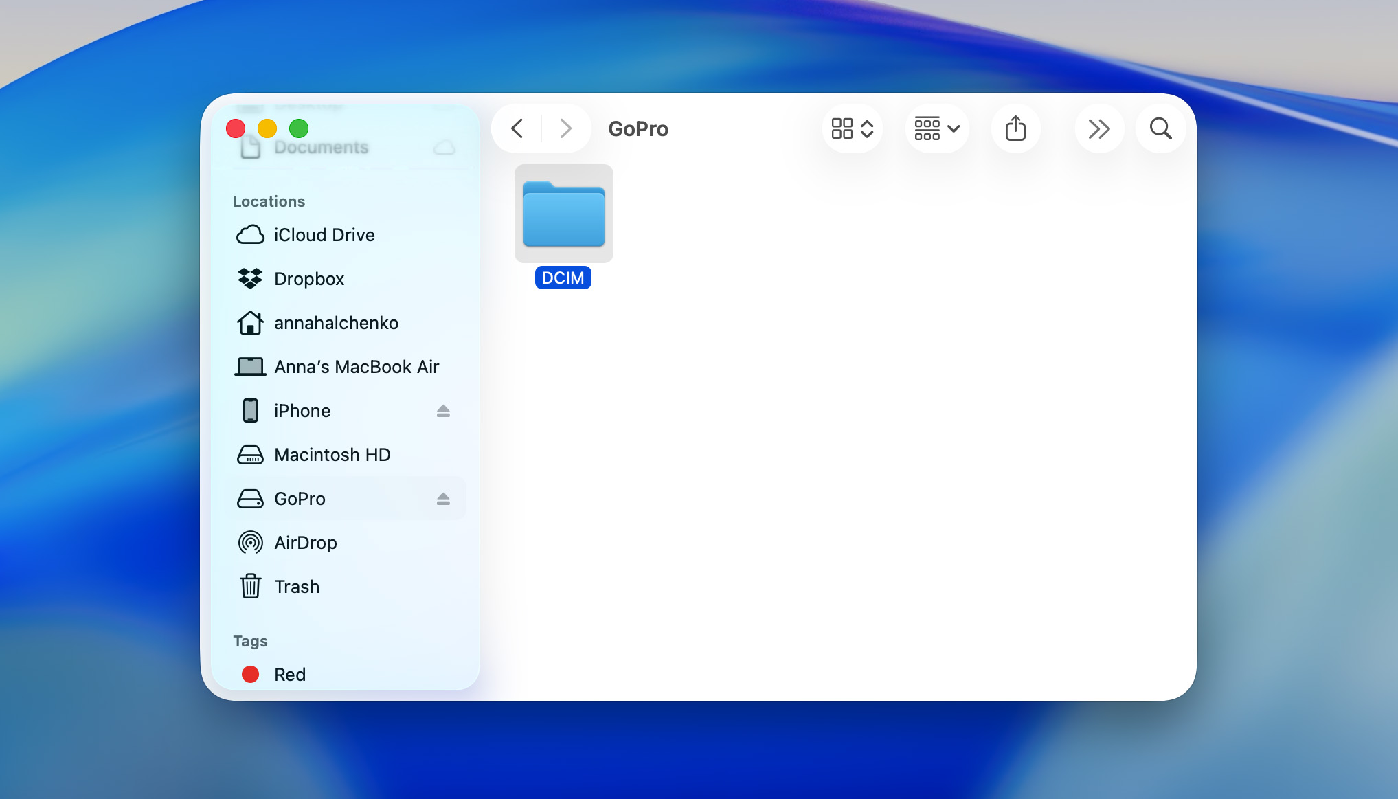 SD card from gopro in finder